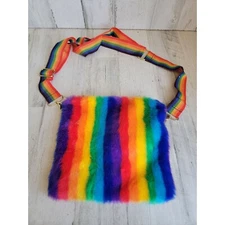 fuzzy rainbow side girl purse tote fun bag accessory