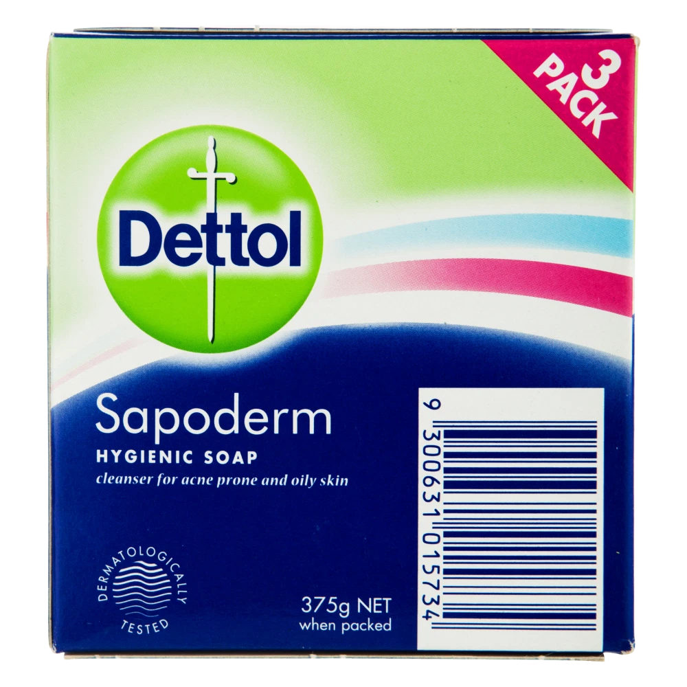 Dettol Sapoderm Hygienic Soap 375g Cleanser for Acne Prone and Oily Skin