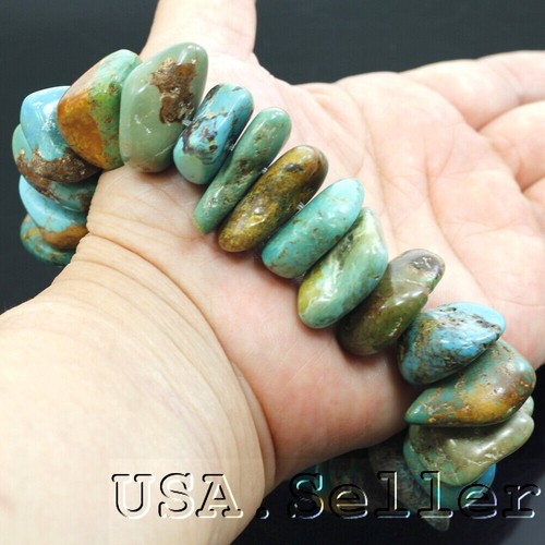 Green Turquoise Bracelet Rough Nugget Beads Elisa Healing Gemstone 7.25" - Picture 3 of 5