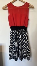 Zara Red Navy Blue Zebra Stripe Sleeveless Mini Dress Size Small