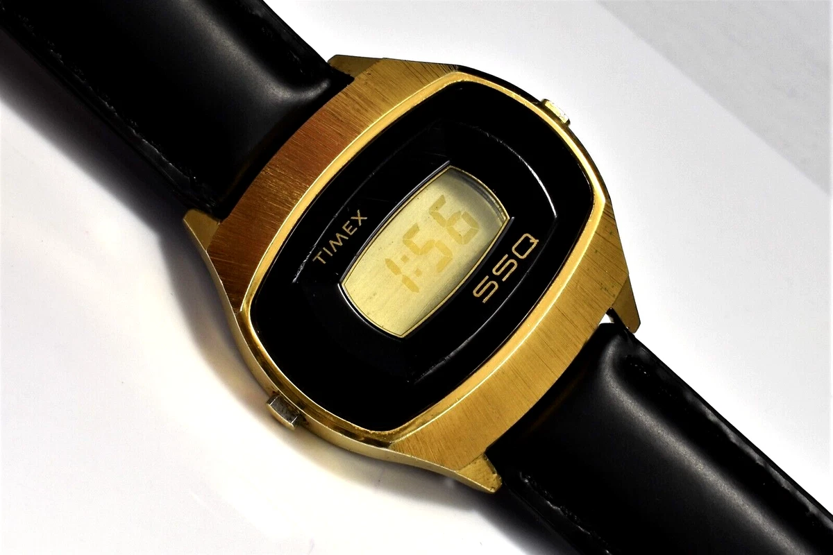 Vintage 1975 Timex SSQ Digital Sports Black Watch New Leather Straps Runs AS IS
