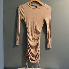 Windsor Ribbed Ruched Bodycon Dress Size Small Tan Spandex