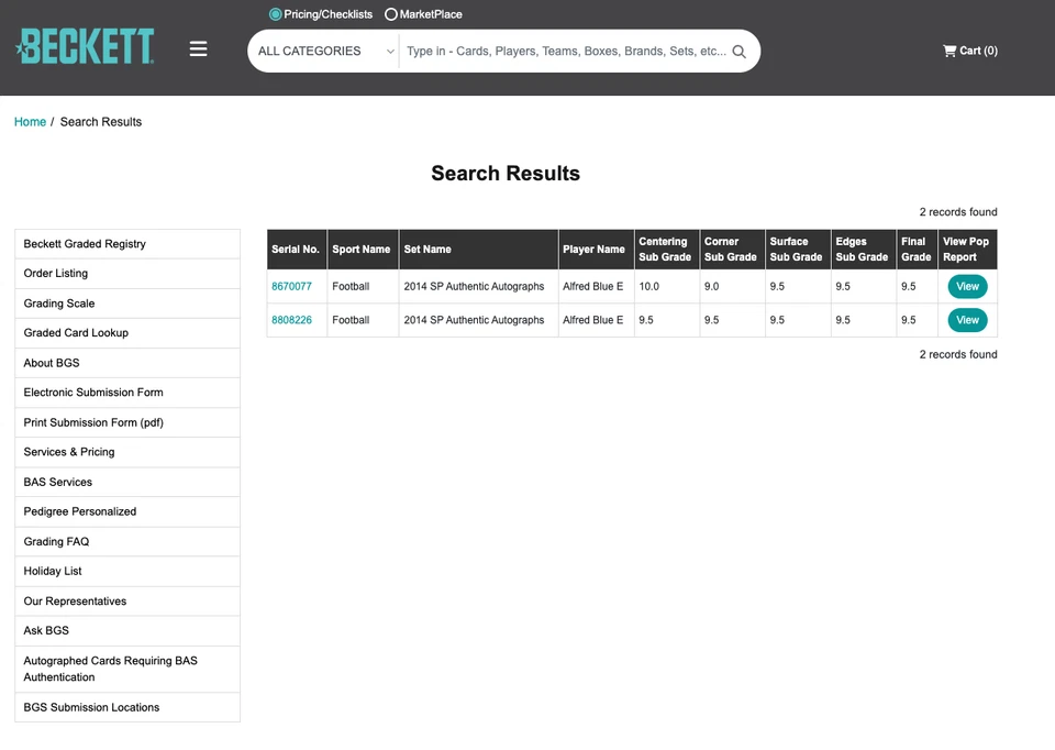 Alfred Blue BGS 9.5 w 10 AU: 2014 SP Authentic Autographs Rookie Gisto POP 2 - Image 4 of 4