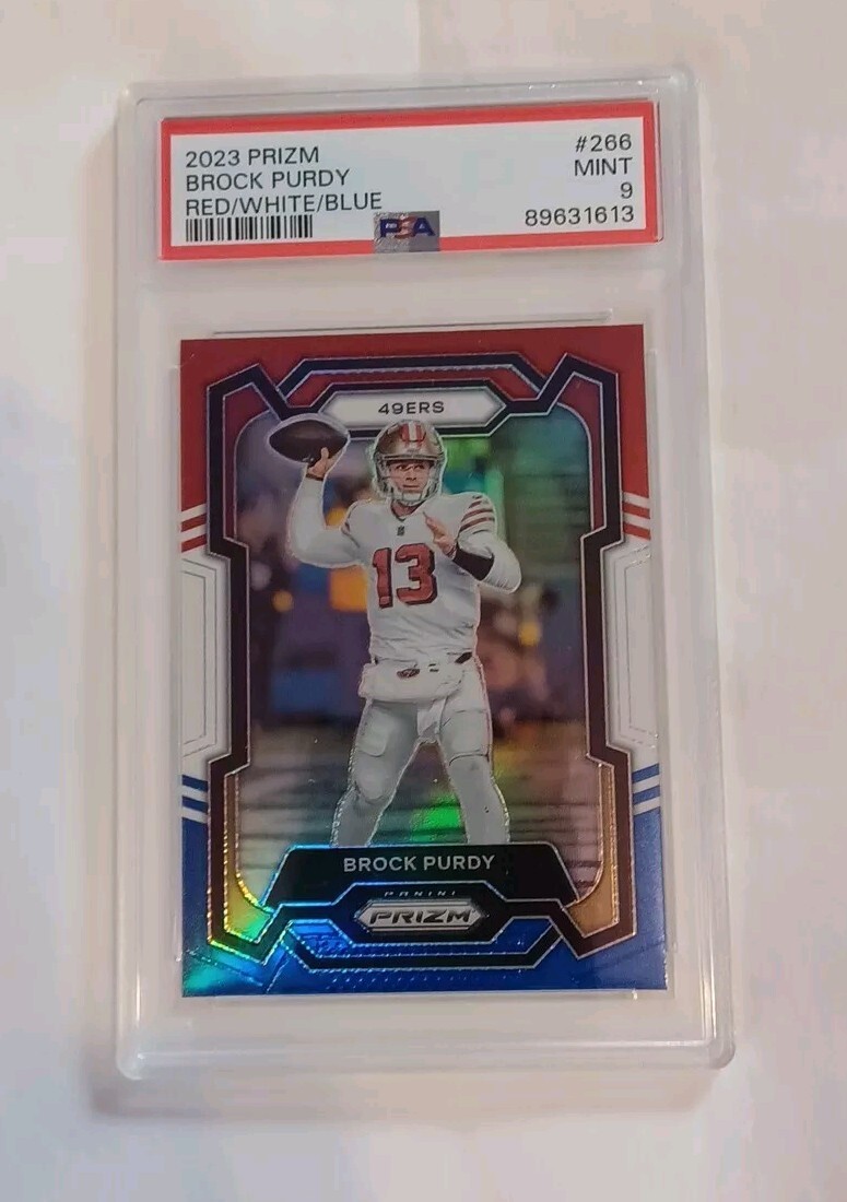 2023 PRIZM BROCK PURDY RED/WHITE/BLUE #266 PSA 9