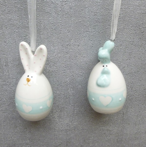 Formano Deko Osterhase HäNger Hase KüKen Weiß Hellblau 2Er-Set FrüHling Ostern-image