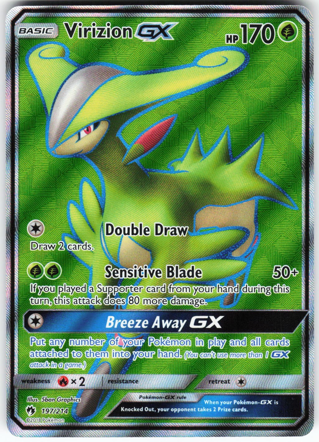 Virizion GX (Full Art) 197/214 Pokemon SM - Lost Thunder Holo Ultra Rare NM