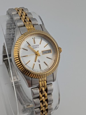 Vtg Citizen Watch Women 1002-R15119 Two Tone Fluted Bezel 7.5'' Band New Battery