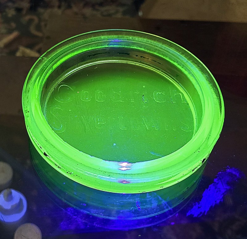Old 20s 30s Goodrich Tire Silvertown Green VASELINE Glass  Ashtray Insert 4.5 In
