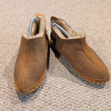 LL Bean Wicked Good Shearling Bootie Slippers Womens 7 M Brown Suede Cozy