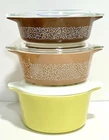 3 Pyrex Vintage 2 Woodland Casserole Dish With Lid  Olives, 1 Green Verde Olive