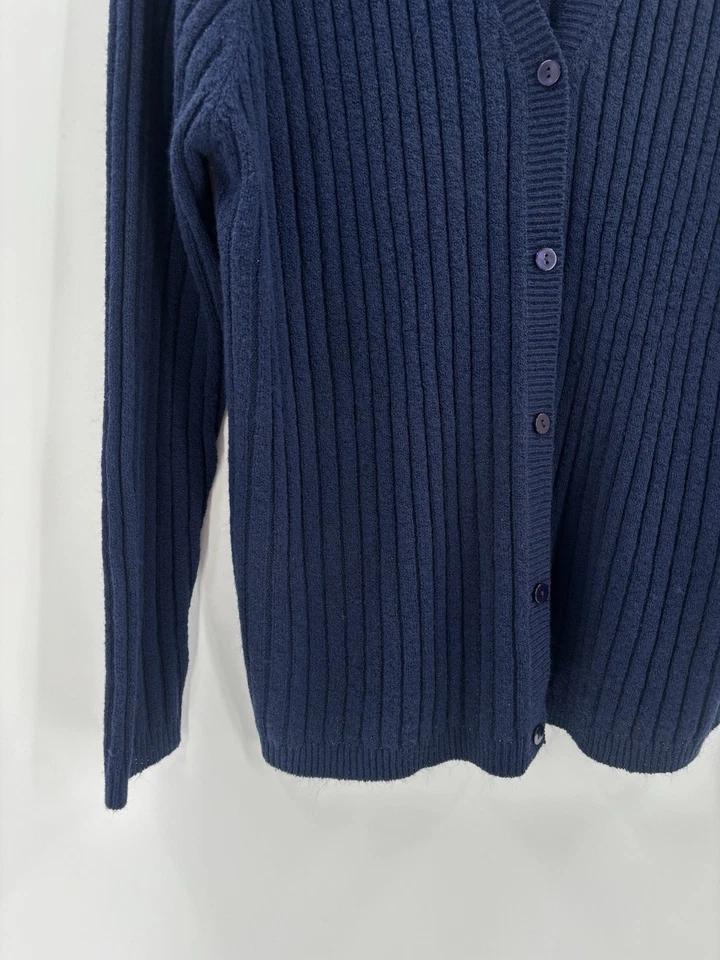White Stag Cardigan Sweater Womens XL Navy Blue Rib Knit Button V Neck Stretchy - Image 3 of 4