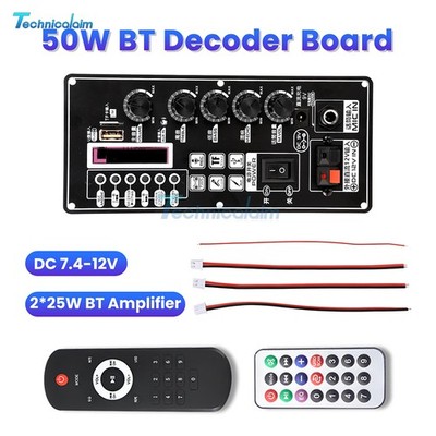 DC7.4-12V T01 Trolley Speaker MP3 Decoder BT Amplifier Board 2*25W 87.5~107.5MHZ