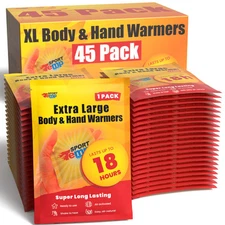 Large Hand & Body Warmers (45 Count) - Up to 18 Hours of Heat, Super Long Las...