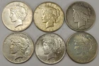 Lot Of 6 Peace Silver Dollars 1922, 1922 D&S, 1923, 1923 S, 1925 90% Silver P1