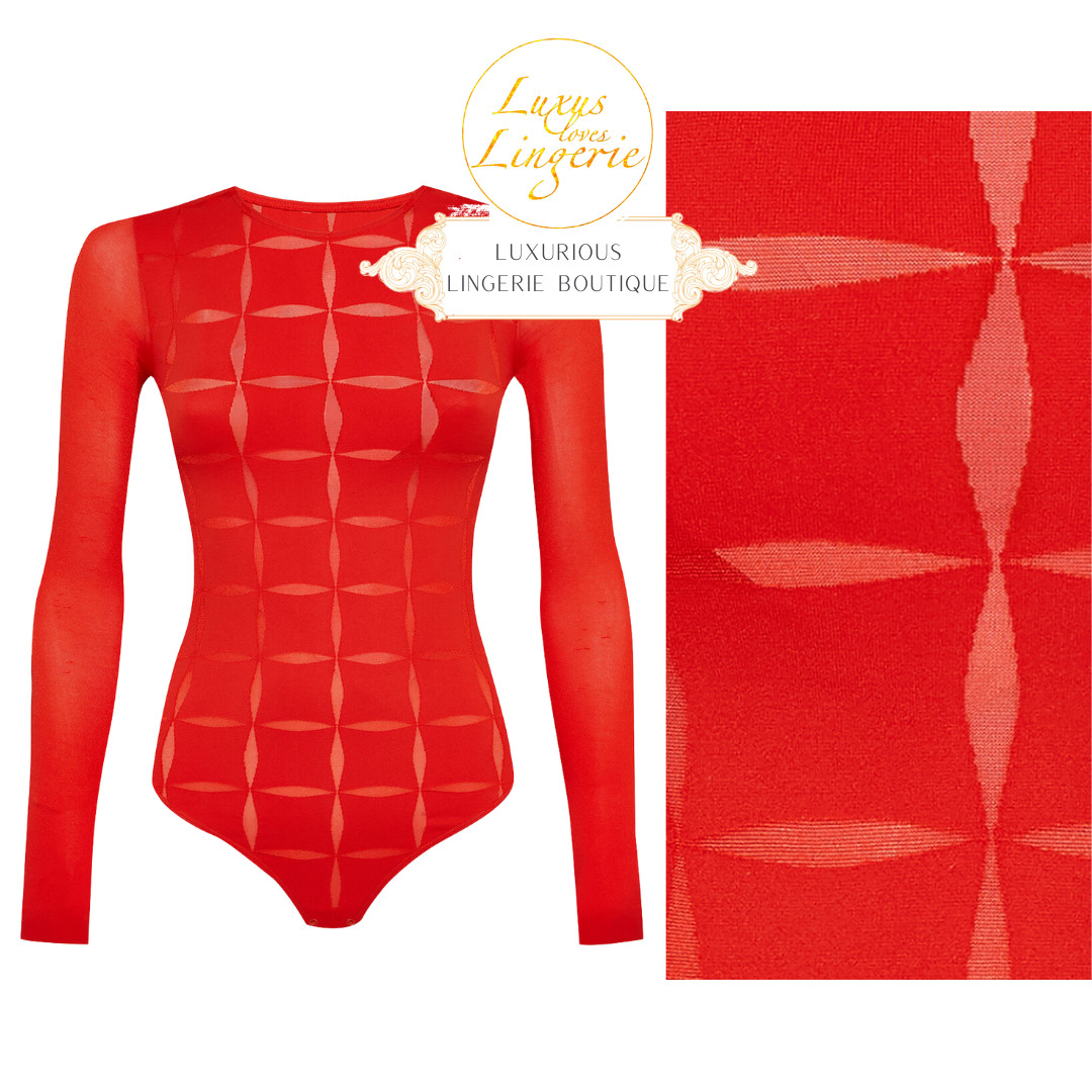 Anniversary String Body by Wolford XS Cherry Red Long Sleeve Transparent Design