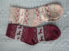 Burgundy Beige Cream Christmas Socks 2 Pairs 4-7