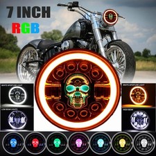 1pc 7 Inch Rgb Skull Led Headlight Halo Drl For Motorcycle Truck Offroad Pickup