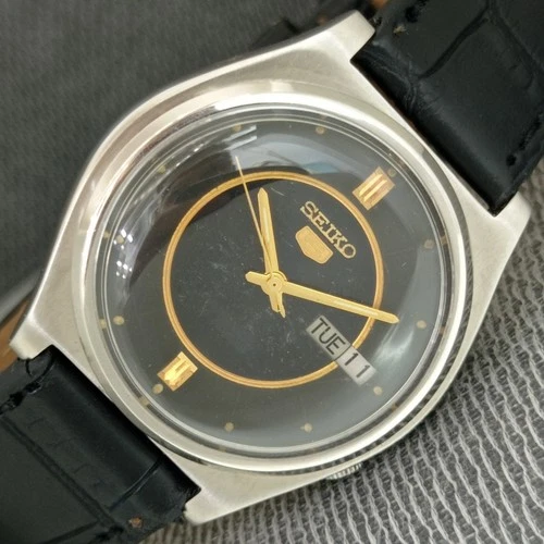 VINTAGE SEIKO 5 AUTOMATIC 7019A JAPAN MENS TRANSPARENT BACK WATCH a2573-U
