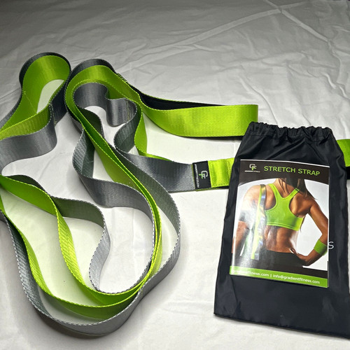 Gradient Fitness Yoga Stretch Strap Green/Gray w/ Carry Bag & Stretch Guide