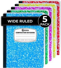 Rosmonde 5 Pack Composition Notebook Wide Ruled, 200 Pages 100 5 Pack, Multi
