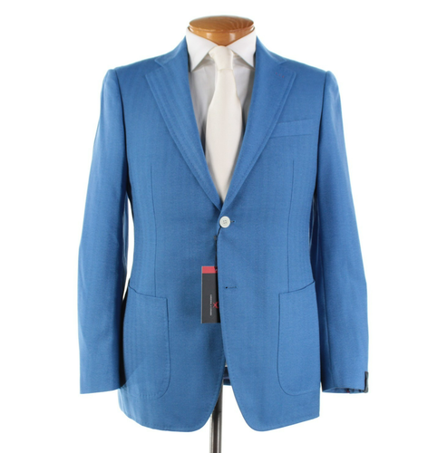 Cappotto sportivo Cardinal of Canada nuovo con etichette lana/seta taglia 38R US a spina di pesce blu - Foto 1 di 12