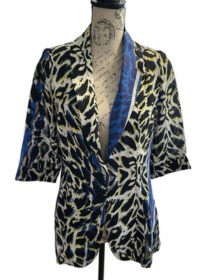 Alberto Makali Woman s Linen 3/4 Sleeve Top Jacket Colorful Snap Front Sz Small