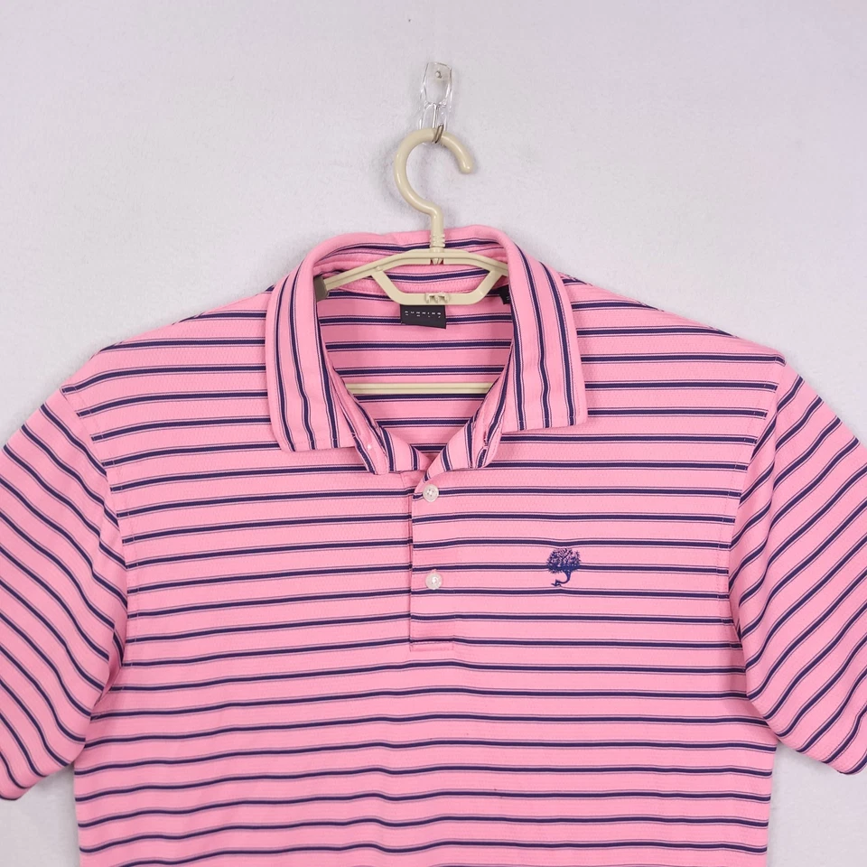 Camisa polo masculina de golfe Dunning tamanho M rosa listrada manga curta desempenho - Imagem 3 de 4