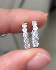 2Ct Round Lab Created Diamond Women's Huggie Hoop Earrings 14K White Gold Plated