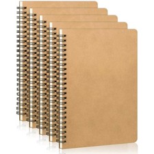 Lined Notebook A5 Spiral Notebooks 5 Packs Kraft Cover Wirebound Notebooks Bulk