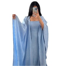 Abaya Elegant Women Muslim Cardigan Long Inner Dress 2Pcs Set Open Kaftan Kimono