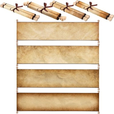 4 Pieces Blank Paper Scrolls on Wood Rods Vintage Quick Drop Old Scroll Paper...
