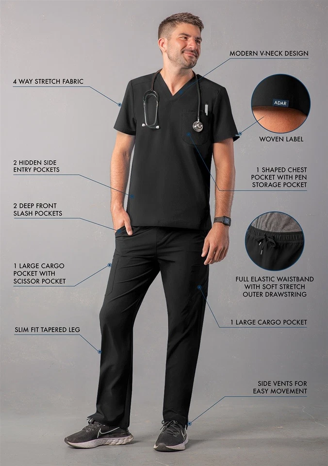 Adar Addition Go-Everyday Scrub Set Mens - Stylish Scrub Top & Cargo Scrub Pants - Image 3 of 4
