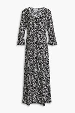 GANNI Black White Floral Midi Dress EU 40 AU 12 Button Front