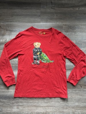 Polo Ralph Lauren Polo Bear Red Boys XL 18-20 Long Sleeve Cotton Tee Holiday