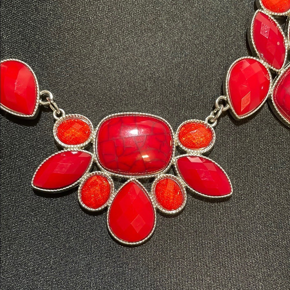 Red Circular Statement Necklace - image 3