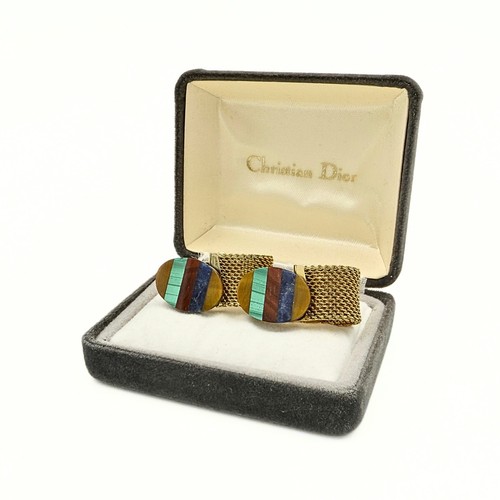 Christian Dior NOS Designer Signed Multicolor  Gold Plated Cufflinks - Afbeelding 3 van 8