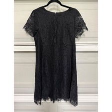 Madewell Dress size 8 Black Floral Eyelash Lace Shift Short Sleeve Zip Back EUC