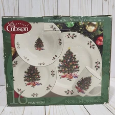 Gibson Everyday Stoneware Noel Morning 16pc Dinnerware Set Christmas New in box
