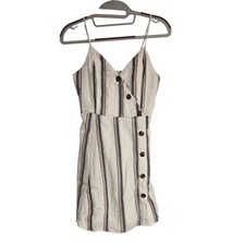 Women's American Eagle White Striped Cotton Linen Blend Mini Sun Dress | Size XS
