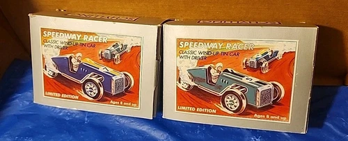 Lot Of 2  Schylling Speedway Racer Classic Wind-Up Tin Car Driver Original BOX