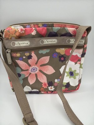 Lesportsac Floral Travel Crossbody Shoulder Bag Purse Brown Pink Hippie Boho