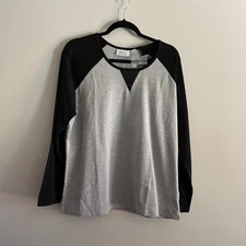 Denim & Co. Active Women L Black Gray French Terry Top With Sequin Detail NWOT