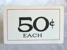 Vintage 1940s GENERAL STORE Cardboard 2-Sided PRICE CARD Sign, 50 CENTS EACH