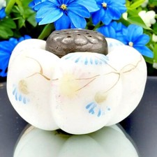 Vintage Mt Washington Pairpoint Shaker Tomato Opaque Enamel Blue Flowers v7 Art 