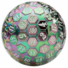 The Orb of Predestined Fate d100 Polyhedral Dice 45mm Iridescent Prismatic Spray