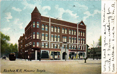 PC FREEMASONRY, MASONIC TEMPLE, NASHUA, NH, Vintage Postcard (b57182)