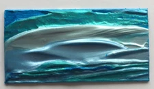 PEARL BLUE OCEAN Acrylic Metallic Seascape Miniature Painting 1"x2" Julia Garcia