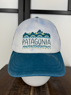 Patagonia Blue Tie Dye Hat Patagonia Tie Dye Trucker Hat Graphic Spellout White Blue  main image 4