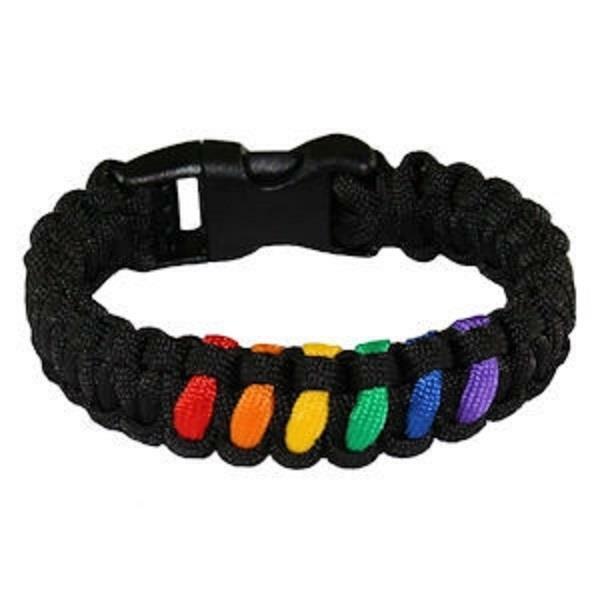 Gay Pride Paracord Survivor Bracelet Black Between Rainbow Center LGBTQ