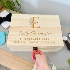 Custom Engraved New Born Baby, Time Capsule Wooden Memory Box